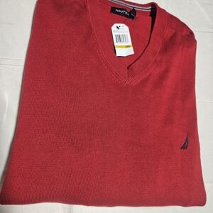 Nautica Men's V-Neck Sweater in Bold Red